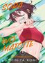 Text: "SORA WO MATOTTE IN HIMMEL GEHÜLLT SHIN-YA KOMI" Ein Mädchen mit kurzem Haar und rotem Top hält einen Spachtel., Buch
