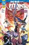 DC KIDS AUSGABE, TITANS, FLUCHT VON DER ERDE. Comic-Stil mit Helden in dynamischen Posen vor einem bedrohlichen Gesicht., Buch