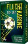 "Flucht aus der Kabine" ist ein Fußball-Escape-Room-Kartenspiel von Katrin Abfalter. Ein Fußball im Netz auf grünem Hintergrund.