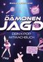 Text: "EMMA HEGEMANN", "AUF DÄMONENJAGD", "DEIN K-POP MITMACHBUCH", "ZUM RÄTSELN, AUSMALEN UND SPAß HABEN".  
Illustration mit pinkem Mikrofon, Dämon und Tänzerin., Buch