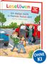 „Leselöwen. Ich steige nicht in fremde Autos ein!“ Zwei Kinder gehen, während ein Mann aus einem roten Auto schaut., Buch