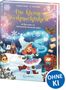 „Die kleine Weihnachtshexe“, eine Illustration mit bunten Farben, zeigt eine Hexe im Schnee, ein Haus und magische Elemente., Buch
