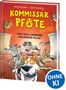 Cover mit den Texten "Kommissar Pfote ermittelt" und "Der voll gemeine Halsband-Klau", zeigt vier Hunde mit blauen Halsbändern., Buch