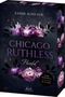 Der Titel lautet "Chicago Ruthless: Painful". Dunkle Kulisse mit lila Blumen und einer Skyline im Hintergrund., Buch