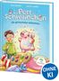"Die Perl-Schweinchen: Ein glitzerndes Geheimnis." Illustration: ein fröhliches, buntes Schwein mit Strahlen., Buch
