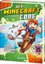 "Der Minecraft Code", "Jagd nach dem kostbaren Erz". Illustration eines Abenteurers in Minecraft-Stil mit Szenerie., Buch