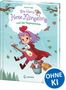 „OHNE KI“. Ein Mädchen mit einem Kaninchen fliegt auf einem Besen, umgeben von Tieren und Blättern., Buch