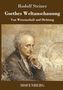 "Rudolf Steiner: Goethes Weltanschauung. Illustration: Denker mit Hand am Kinn, alte Architektur im Hintergrund."