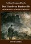 Text: "Arthur Conan Doyle", "Der Hund von Baskerville", "Sherlock Holmes im Nebel von Dartmoor", "HOFENBERG". Illustration: Eine Person läuft in nebligem Gelände auf ein abgelegenes Herrenhaus zu., Buch