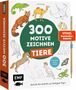 "300 Motive Zeichnen Tiere", von Lise Herzog. Enthält Zeichnungen von Tieren wie Kamel, Chamäleon und Stinktier. Beiheft: Stift., Buch