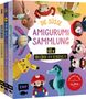 „Die süße Amigurumi Sammlung: 60x Helden der Kindheit.“ Drei bunte Bücher mit gehäkelten Figuren wie Mario und Pikachu., Buch