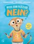 "Warum denn nicht?" ist oben in großen Buchstaben geschrieben. Ein Erdmännchen in einem orangenen Shirt schaut überrascht., Buch