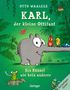 Text: "Karl, der kleine Ottifant. Ein Rüssel wie kein anderer." Illustration: Ein grauer Elefant mit bunten Vögeln auf dem Rüssel, umgeben von Pflanzen., Buch