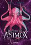 Titel: "Die Erben der Animox: Das Gift des Oktopus". Illustration eines pinken Oktopus auf violettem Hintergrund., Buch