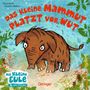 Titel: "Das kleine Mammut platzt vor Wut". 

Illustration: Ein wütendes kleines Mammut umgeben von Pflanzen., Buch