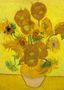 Gemälde von Sonnenblumen in einer Vase mit der Signatur "Vincent" auf der Vorderseite. Dominiert von Gelbtönen., Buch