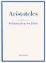 „Aristoteles, Nikomachische Ethik, LIWI VERLAG“. Schlichtes Buchcover mit blauem Rahmen auf hellem Hintergrund., Buch