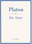 "Platon: Der Staat" in blauer Schrift, darunter "LIWI VERLAG". Schlichtes Design mit blauem Rahmen., Buch