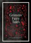Text: "Grimms' Fairy Tales, Jacob & Wilhelm Grimm, LIWI VERLAG." Rote florale Verzierungen auf schwarzem Hintergrund.
