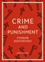 Text: "CRIME AND PUNISHMENT" "FYODOR DOSTOEVSKY" "LIWI VERLAG". Roter Hintergrund mit Äxten und Kreuzen., Buch
