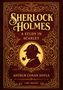 "Sherlock Holmes: A Study in Scarlet, Arthur Conan Doyle, LIWI Verlag." Goldverzierung mit Silhouette eines Mannes mit Pfeife., Buch