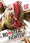 "ROOSTER FIGHTER 07, Shu Sakuratani." Illustration eines kämpfenden, dynamischen Hahns mit rotem Kamm und entschlossenem Blick., Buch