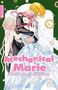 Eine Manga-Illustration zeigt ein Paar in Hochzeitskleidung, umgeben von rosa Blütenblättern.