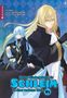 Zwei Manga-Charaktere: ein blondhaariger, ernst blickender Mann im Vordergrund und ein blauhaariger, junger Krieger im Hintergrund., Buch