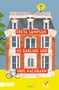 Text: FREYA SAMPSON, MS DARLING UND IHRE NACHBARN. Illustration: Ein Backsteinhaus mit Person und Hund., Buch
