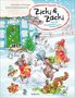 "Zicki & Zacki und der Schneemann-Wettbewerb". Winterliche Illustration mit Tieren, die Schneemänner bauen., Buch