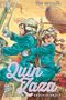 „Quin Zaza“, „Die letzten Drachenfänger“. Zwei Personen in blauer Kleidung fliegen in einem Luftschiff. Vintage-Stil., Buch