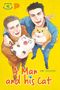 Titel: "A Man and his Cat" von Umi Sakurai. Zwei lachende Männer halten fröhliche, runde Katzen auf gelbem Hintergrund., Buch