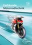 Text: "Fachkunde Motorradtechnik". Illustration eines Motorrads in Bewegung, kombiniert aus Skizze und realistischem Stil.