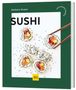 "SUSHI" und "Stefanie Nickel" stehen oben. Eine Illustration zeigt Sushirollen mit buntem Gemüse und Sesamsamen.