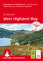 Text oben: "12 Etappen und 2 Gipfeltouren…", "Schottland West Highland Way".   
Unten: Landschaft mit See, Haus, Wanderweg., Buch