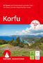 "Korfu. 36 Touren auf Griechenlands grünster Insel – mit Paxós und den Diapontischen Inseln." Küstenlandschaft, rotes Design., Buch