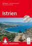 "Istrien" in großen Buchstaben. Oben rote Fläche mit Text: "50 Touren – mit Kvarner-Bucht, Krk, Cres und Lošinj". Unten Küstenlandschaft., Buch