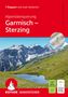Text: 7 Etappen und zwei Varianten. Alpenüberquerung Garmisch – Sterzing. Logo unten links: Rother Wanderführer. Hintergrund: Berglandschaft mit See., Buch