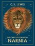 "C.S. Lewis", "Die Chroniken von Narnia", "ueberreuter". Illustration eines Löwenkopfes auf dunkelblauem Hintergrund., Buch