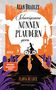 Der Text "Schweigsame NONNEN PLAUDERN gern". Illustration: Frau auf Fahrrad, orange Gebäude, violette Pflanzen., Buch