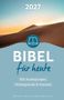 2027. Bibel für heute: 365 Auslegungen, Hintergründe & Impulse. Logo: aufgeschlagenes Buch. Wüstenlandschaft bei Sonnenaufgang.