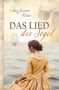 „Das Lied der Segel“ von Amy Jasmin Ritter. Eine Frau in historischem Kleid schaut aufs Meer; ein Segelschiff.
