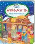 "Weihnachten Mini-Wimmelbuch". Illustration einer Krippe mit Maria, Josef, dem Jesuskind und den Heiligen Drei Königen., Buch
