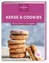 "Kekse & Cookies", "Plätzchen-Klassiker und Trendgebäck", Stapel Kekse mit Schokolade, die mit Puderzucker bestreut sind., Buch