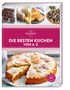 „DIE BESTEN KUCHEN VON A-Z“ steht auf einem Backbuch mit Bildern von verschiedenen Kuchen. Enthält ein Siegel mit „Geling Garantie“., Buch