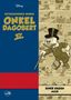 "Entenhausener Ikonen Onkel Dagobert." Comics im Hintergrund, Dagobert mit Zylinder und Gehstock läuft energisch., Buch