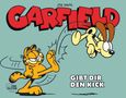 Text: "Garfield gibt dir den Kick." Comicstil zeigt Garfield, der Odie einen Tritt verpasst., Buch