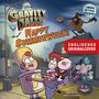 "Gravity Falls: Happy Summerween!" Farbige Cartoon-Illustration mit Kindern in Kostümen, Kürbis-Gesicht leuchtet.