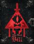 Texte: "Das Buch Bill." Rotes Symbol eines Dreiecks mit einem Auge und Fliege auf dunklem Hintergrund.