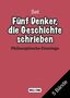 Roter Hintergrund, Text: "Set - Fünf Denker, die Geschichte schrieben - Philosophische Einstiege". Unten links "BRILLI FINK"., Buch